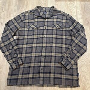 Patagonia Flannel Shirt Organic Cotton XL Blue Gray Plaid Long Sleeve Casual EUC